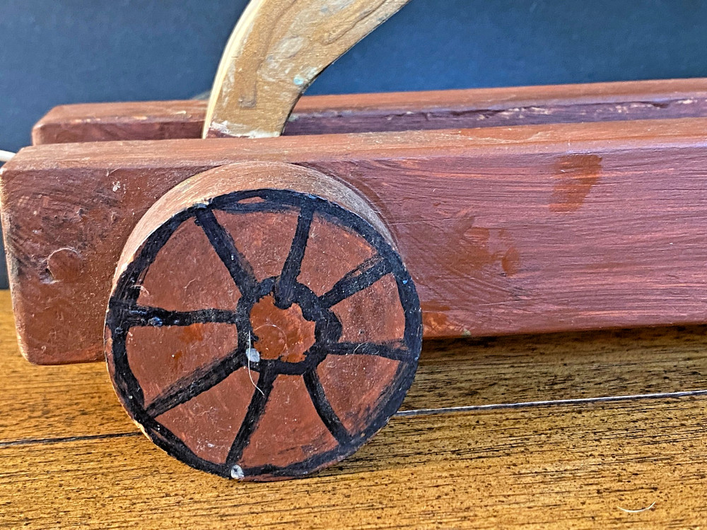 Antique Wooden Horse Pull Toy On Wheels - W/ Pull String & Manually Bucks Up