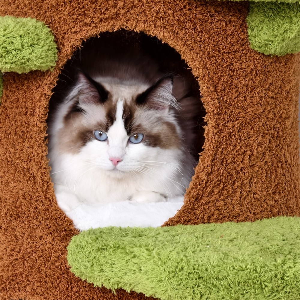 Multi-Level Indoor Cat Climbing Tree Flower Perch Plush Cave Cat Activity Tree