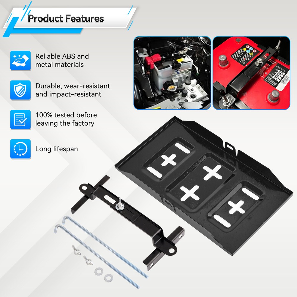 Universal Storage Battery Holder Adjustable Tray & Hold Down Clamp Bracket Kit