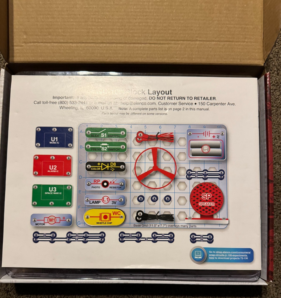 Snap Circuits Junior SC-100 Electronics Kit STEM Elenco Build 100 Projects Compl