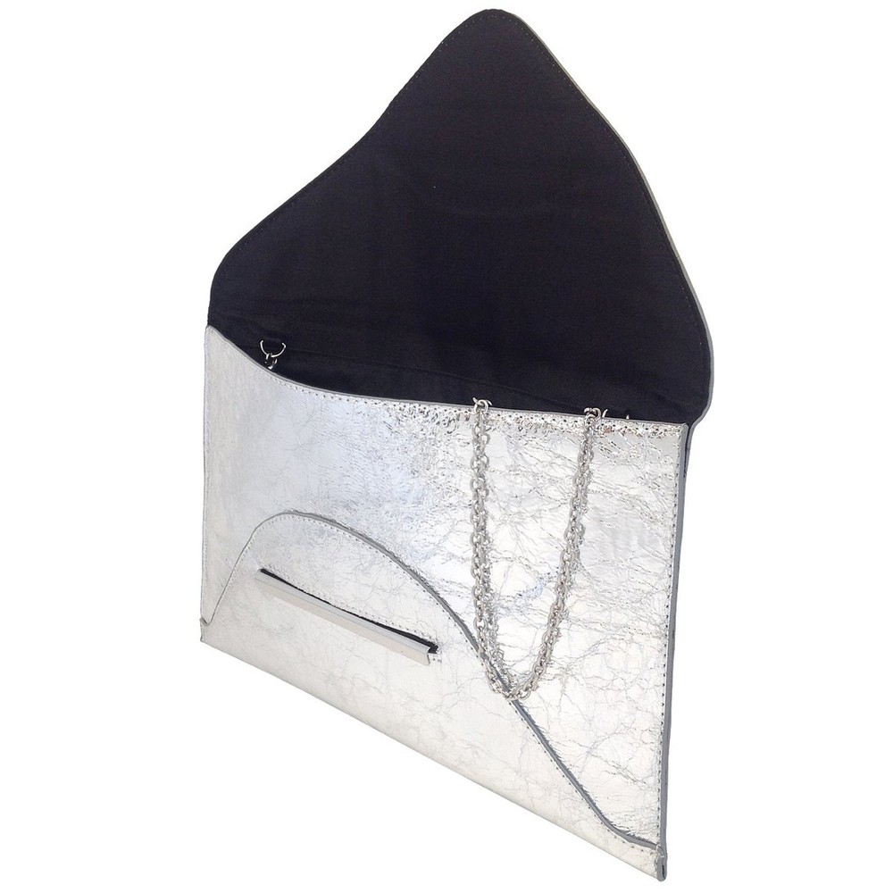 JNB Crushed Metallic Envelope Clutch Medium Silver