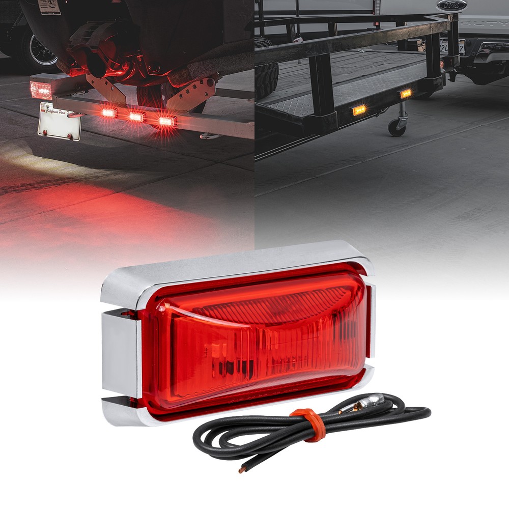 2.5" Red LED Trailer Side Marker Light Chrome Bezel DOT FMVSS 108 SAE P2PC