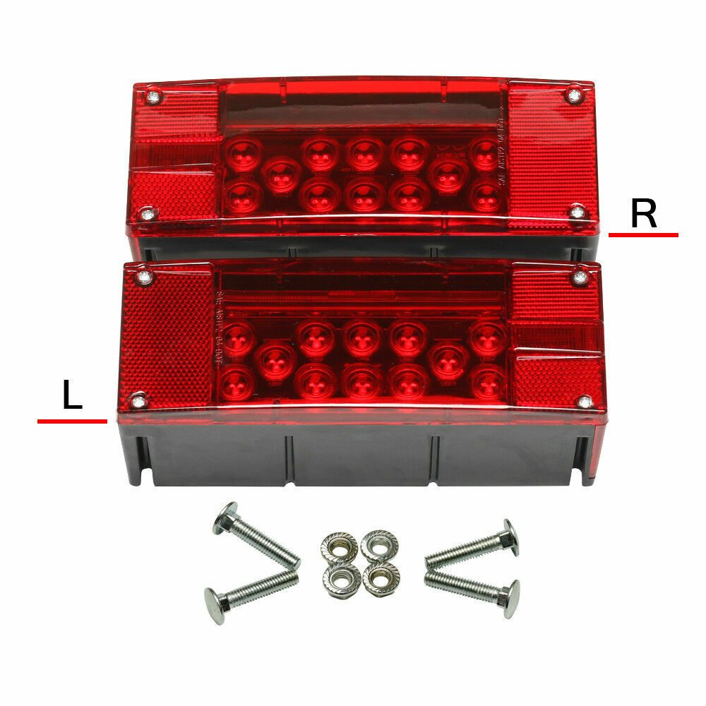 Left+Right LED Waterproof Red Trailer Boat Rectangle Stop Turn Submersible light