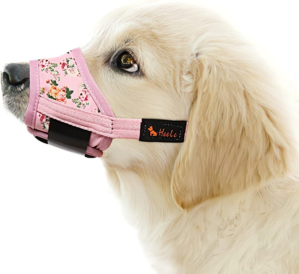 Elegant Pink Flower Dog Muzzle - Soft Nylon, Adjustable & Breathable Design