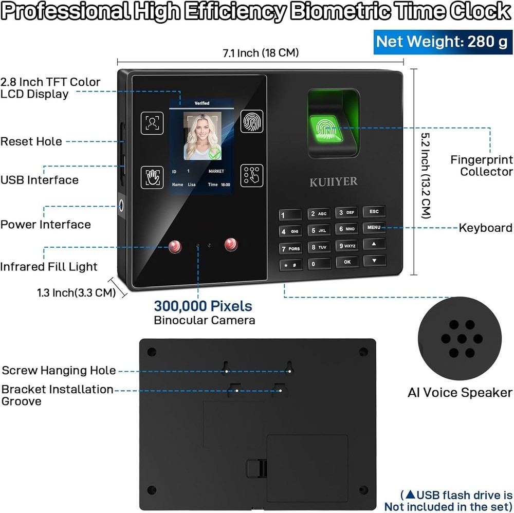 High Efficiency Biometric Attendance Clock - Face & Fingerprint Recognition