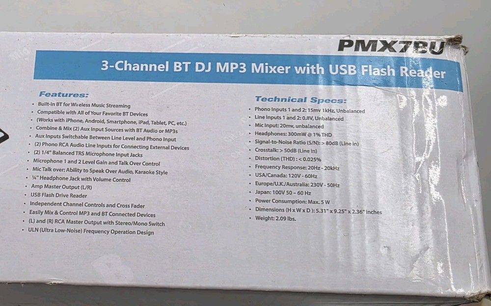 Pyle Bluetooth 3-Channel DJ MP3 Mixer, PMX7BU, USB Flash Reader New in Box!