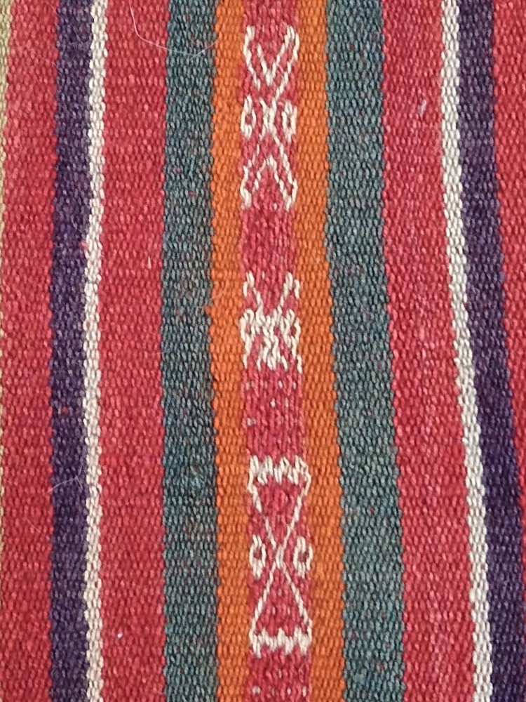 Vintage Red, Green, White, Blue Hand Woven Peruvian Manta