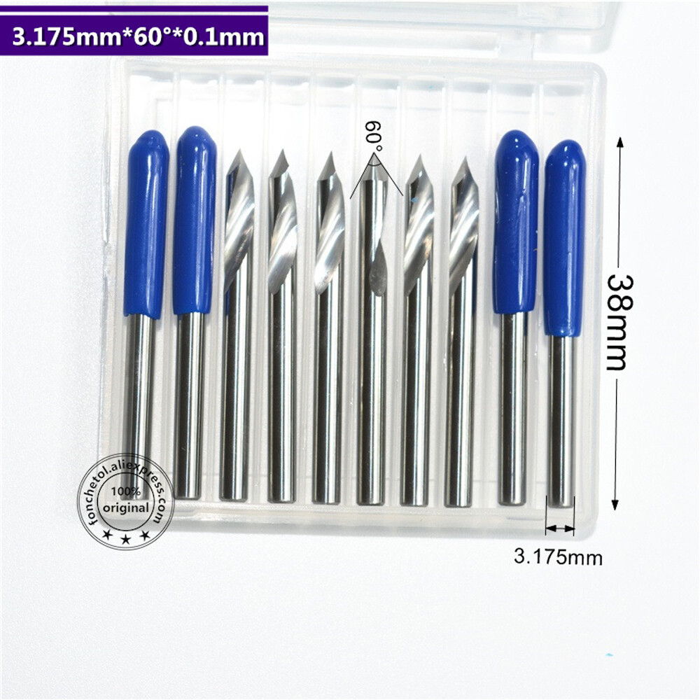 10pcs 1/8" Shank 60 Degree 0.1mm Carbide PCB Engraving CNC Bit Router Tool