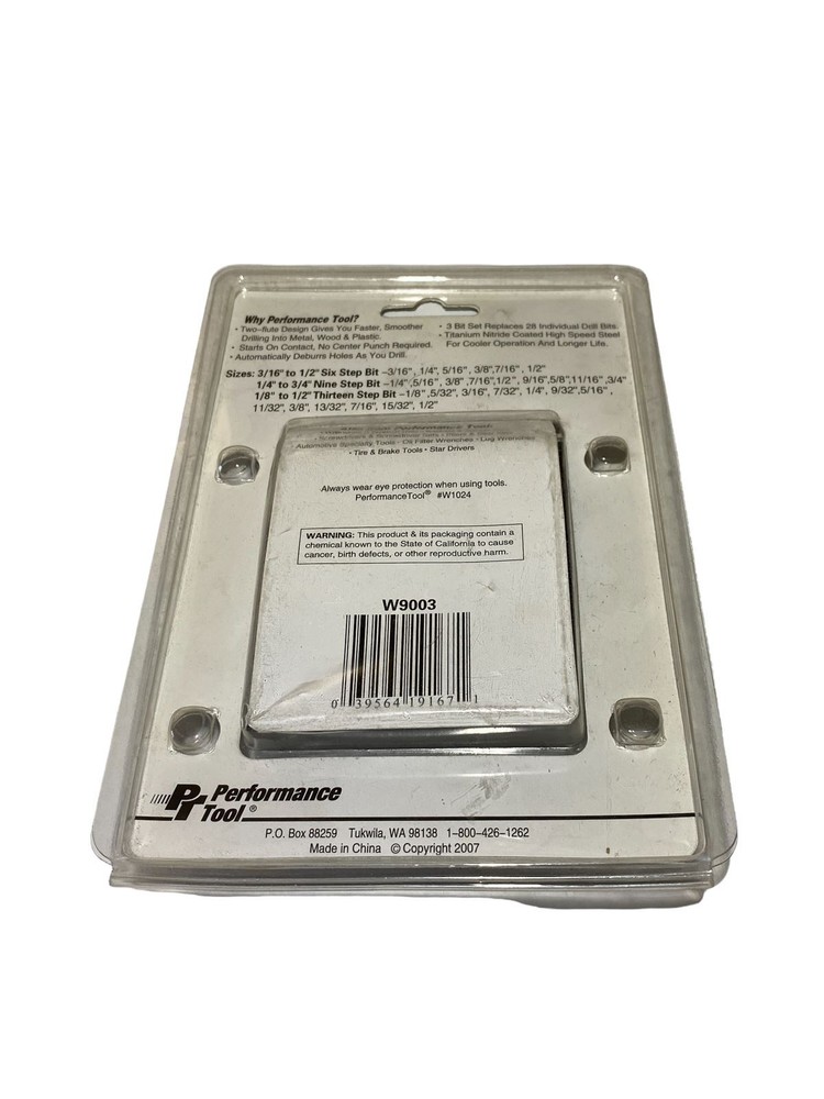 Performance Tool W9003 - 3 Pc Step Drill Set - New