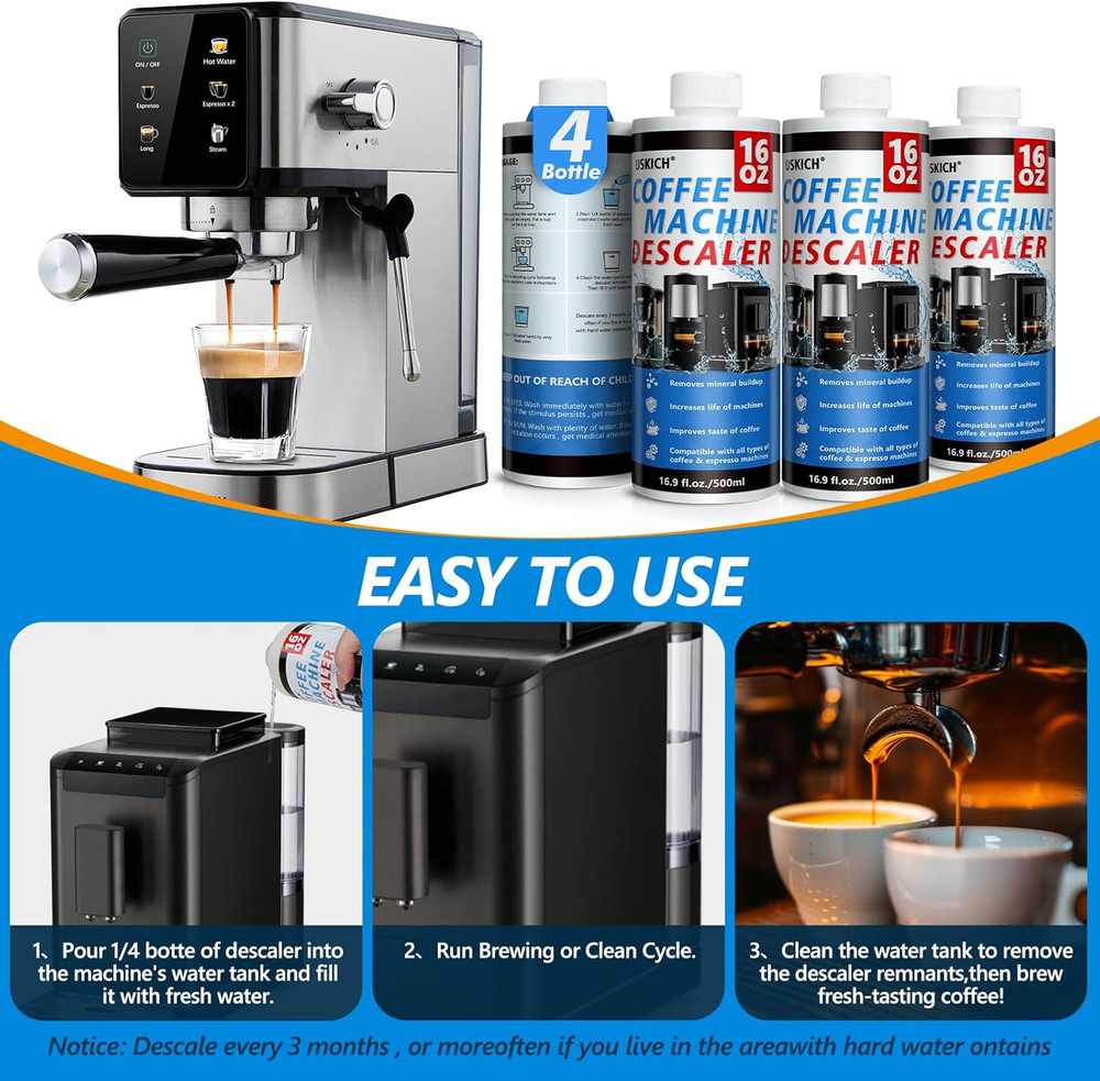 4 Pack Coffee Machine Descaler Cleaner -16 Uses,Descaling Solution for Nespresso