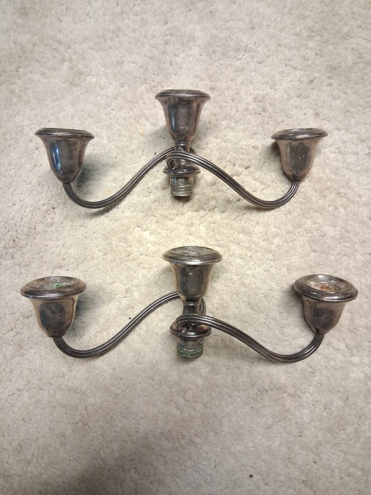 Gorham STERLING Silver 3 Light Candelabra Inserts Weighted 22oz/1.6lbs