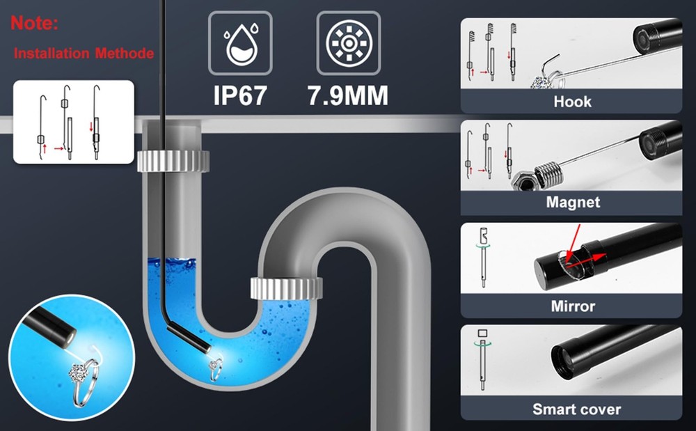 Endoscope Camera with Light, 1920P HD Borescope, 8 Adjustable LED Light, IP67...