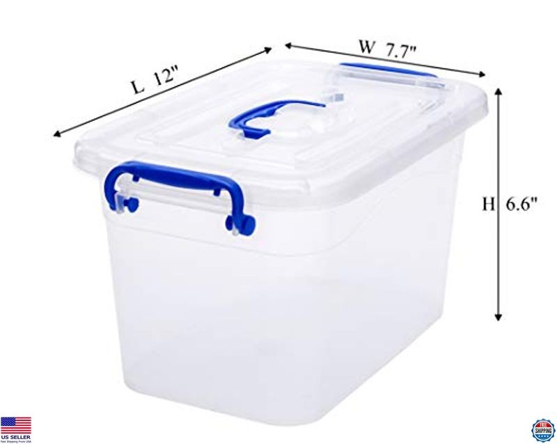 6-Pack Clear Storage Box 7 Quart, Plastic Storage Latch Bins with Handle 6.5