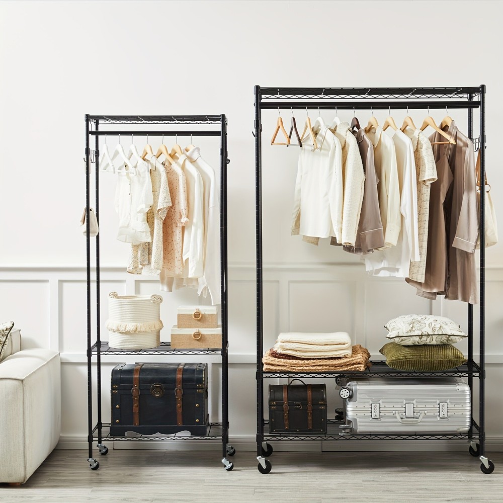 Multi-functional Wire Garment Rack Double Rods Cloth Hanging Rack for Bedroom