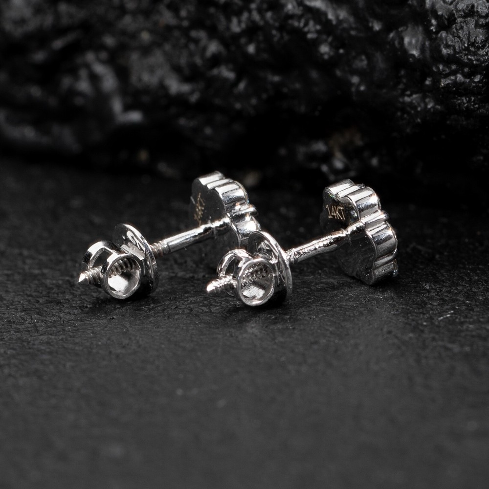 Moissanite Flower Cluster Pointer White Gold 925 Sterling Silver Stud Earrings