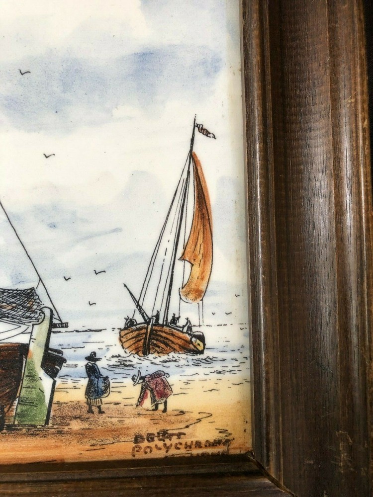DELFT FRAMED POLYCHROME TILE . Signed and marked