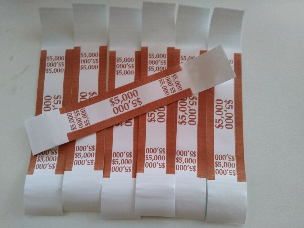 100  BROWN- $5000 SELF-SEALING CURRENCY STRAPS/BANDS