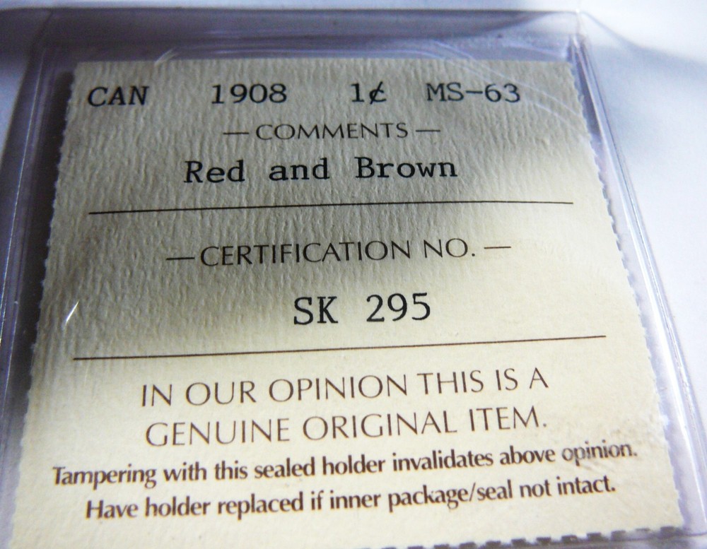 1908 1c ICCS MS-63 Red Brown Canada Cent