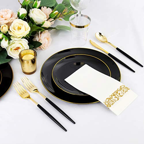 350pcs Black Plastic Dinnerware 350pcs Black and Gold Plastic Dinnerware Set