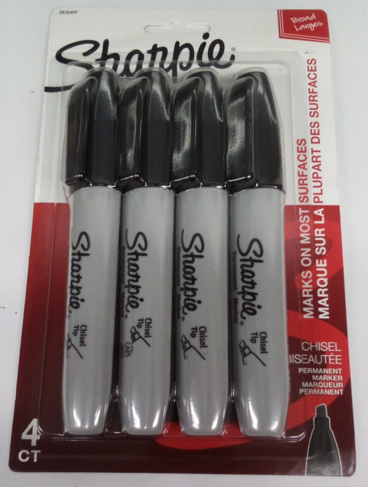 Pack of 4 Sharpie Chisel Tip Permanent Markers - BLACK # 38264PP