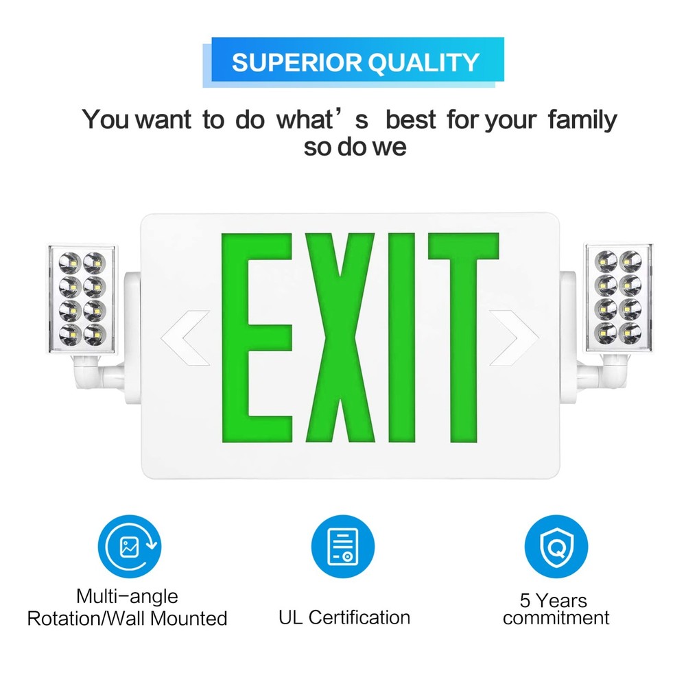 UL Listed- 6 Packs Green Exit Signs with Battery Backup Combo Exit Lights.