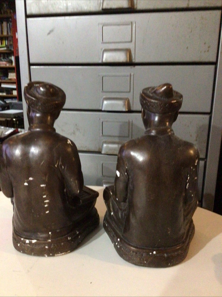 Vintage Asian Scribe Mathematician Plaster Library Bookends