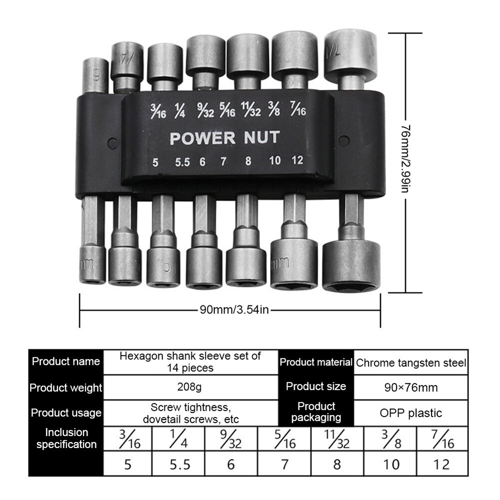 14pcs Powerful Socket Set Hexagonal Wrench Screwdriver Socket Extension Rod Tool