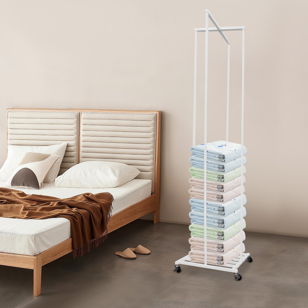 Rolling Pillow Storage Rack Organizer Adjustable Pillow Display Rack White New