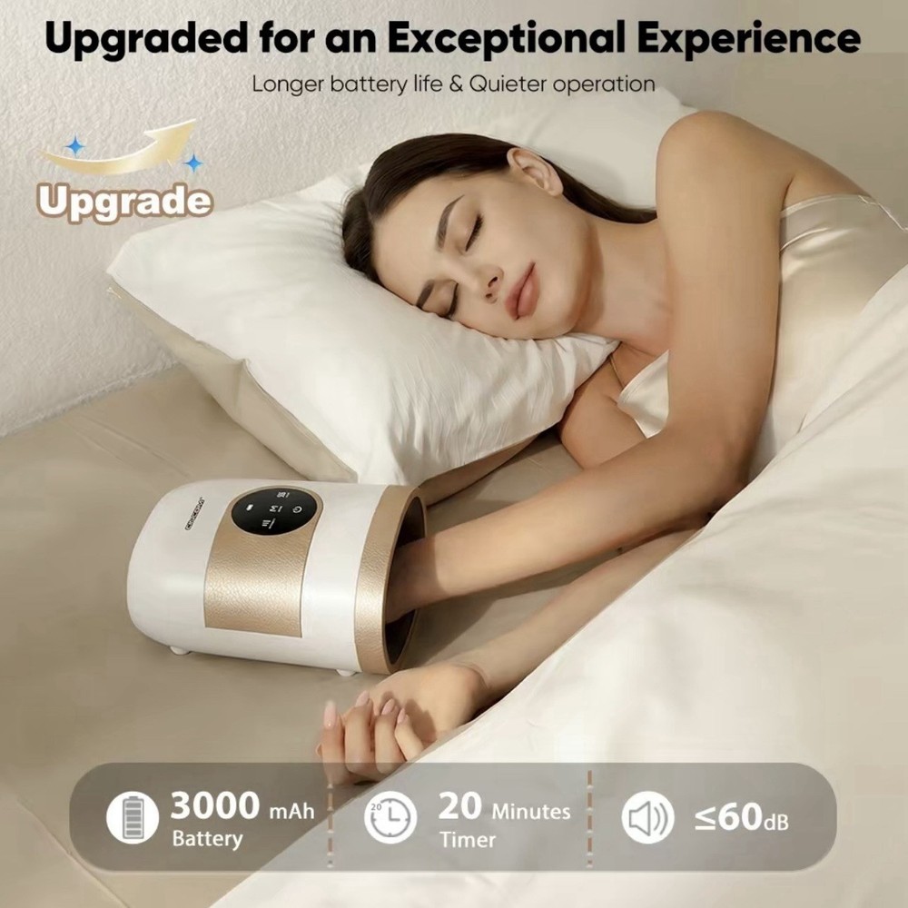 White Gold Hand Massager, Rechargeable Finger Soother Adjustable Settings