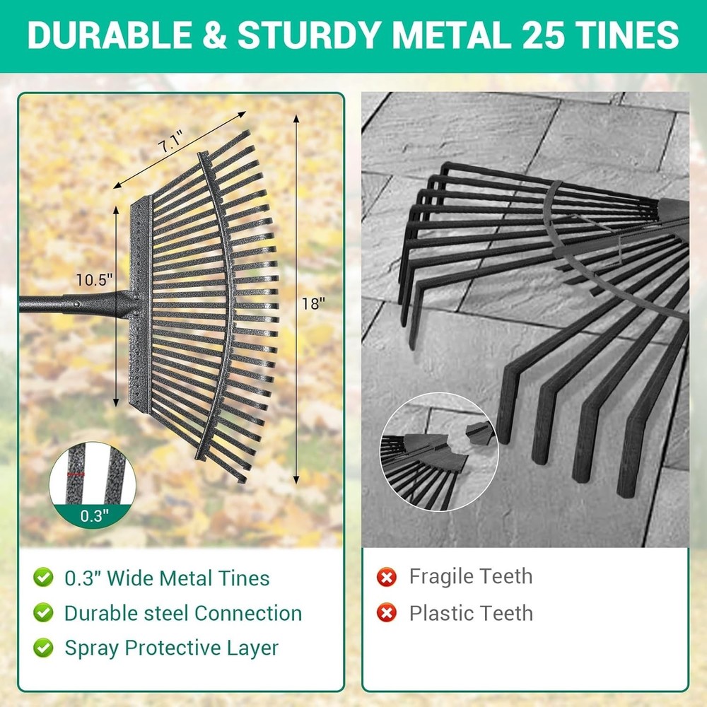 Pro-Level Leaf Rake with Extendable Handle & Reusable Garden Bag - 18'' Wide