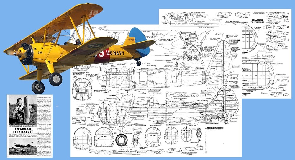 Model Airplane Plans (UC): Stearman PT-17 Kadet Scale 48" Span for .35 Engine