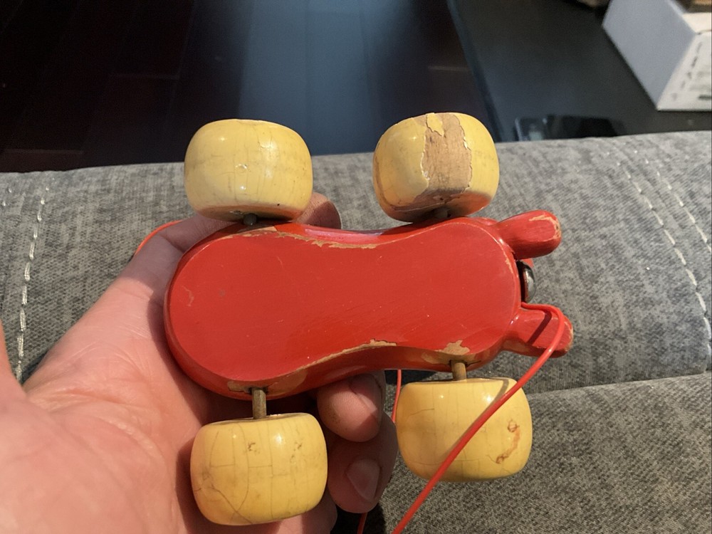 Vintage Wooden Cat Pull Toy 4”