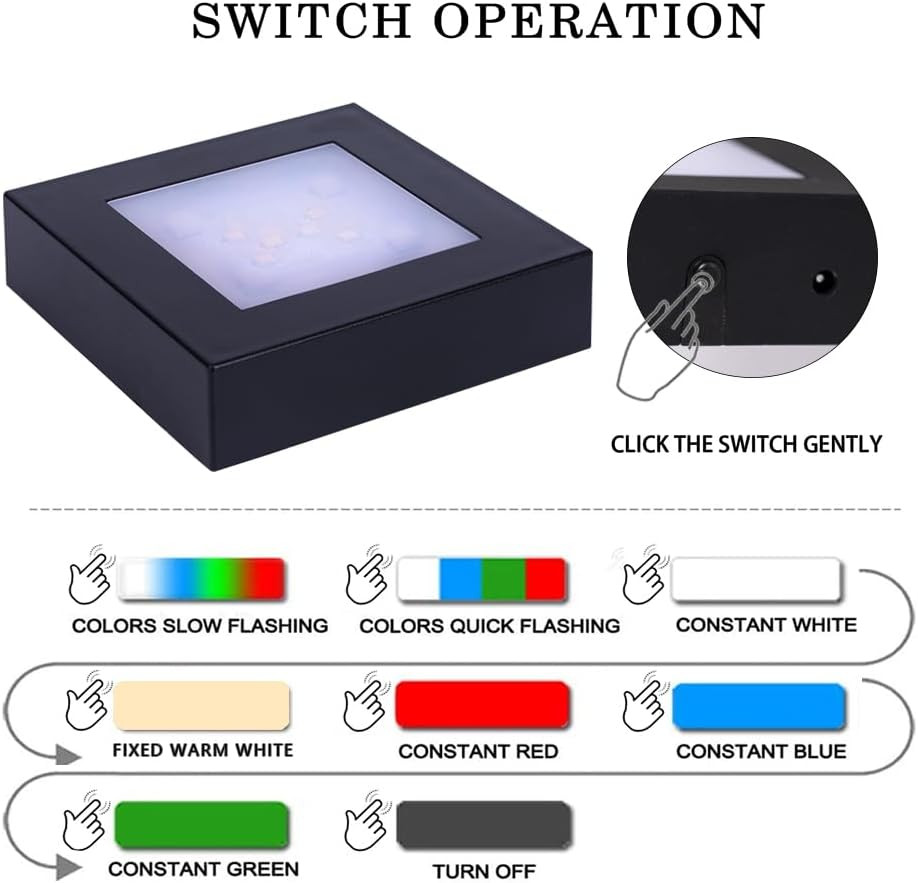 LED Multimodal Multicolor Light Stand Base - Black Square Display Base for 3D Cr