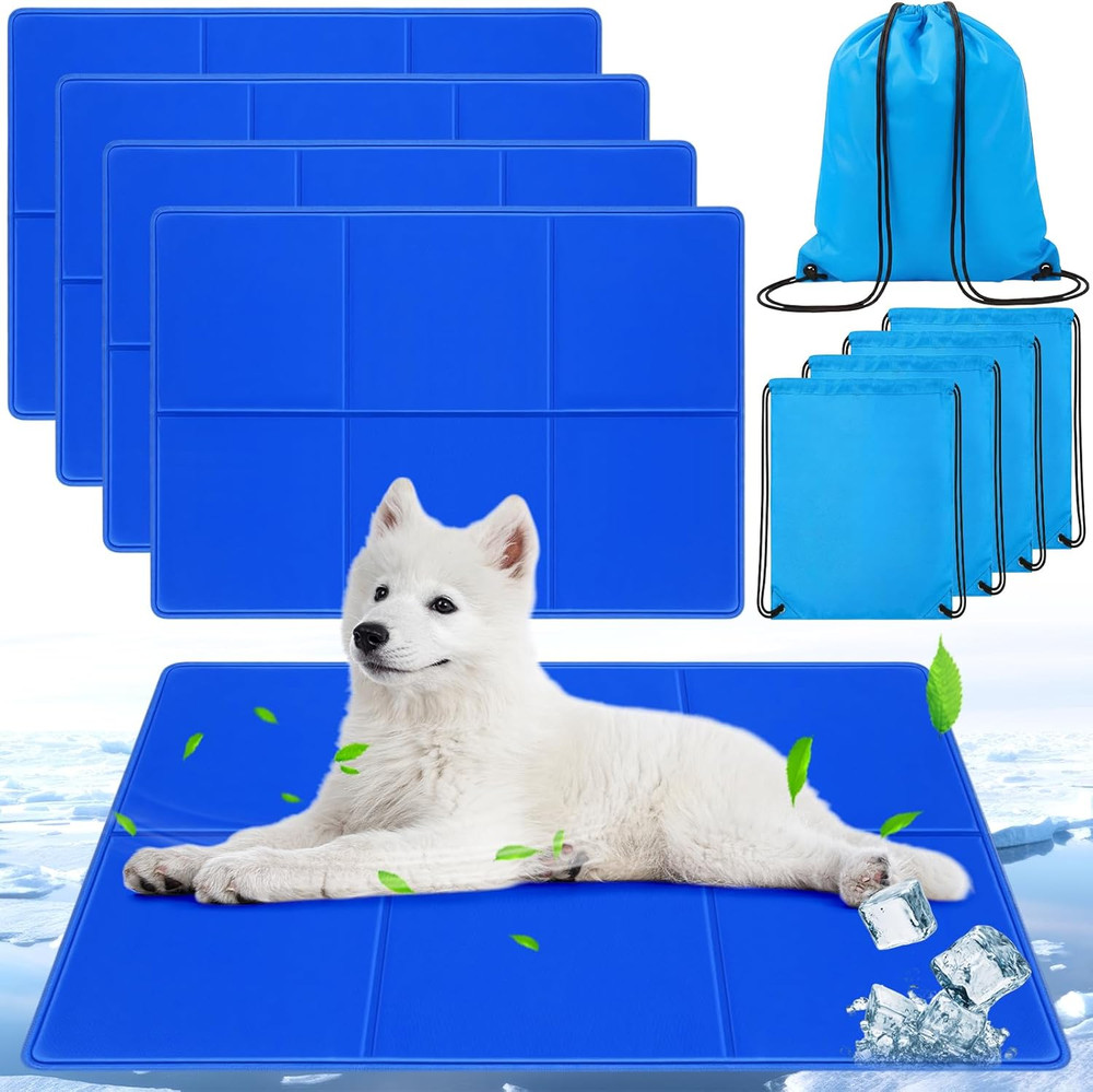 4 Pack Dog Cooling Mat - 23'' X 35'' Solid Gel Self Cooling Mat with Storage Bag