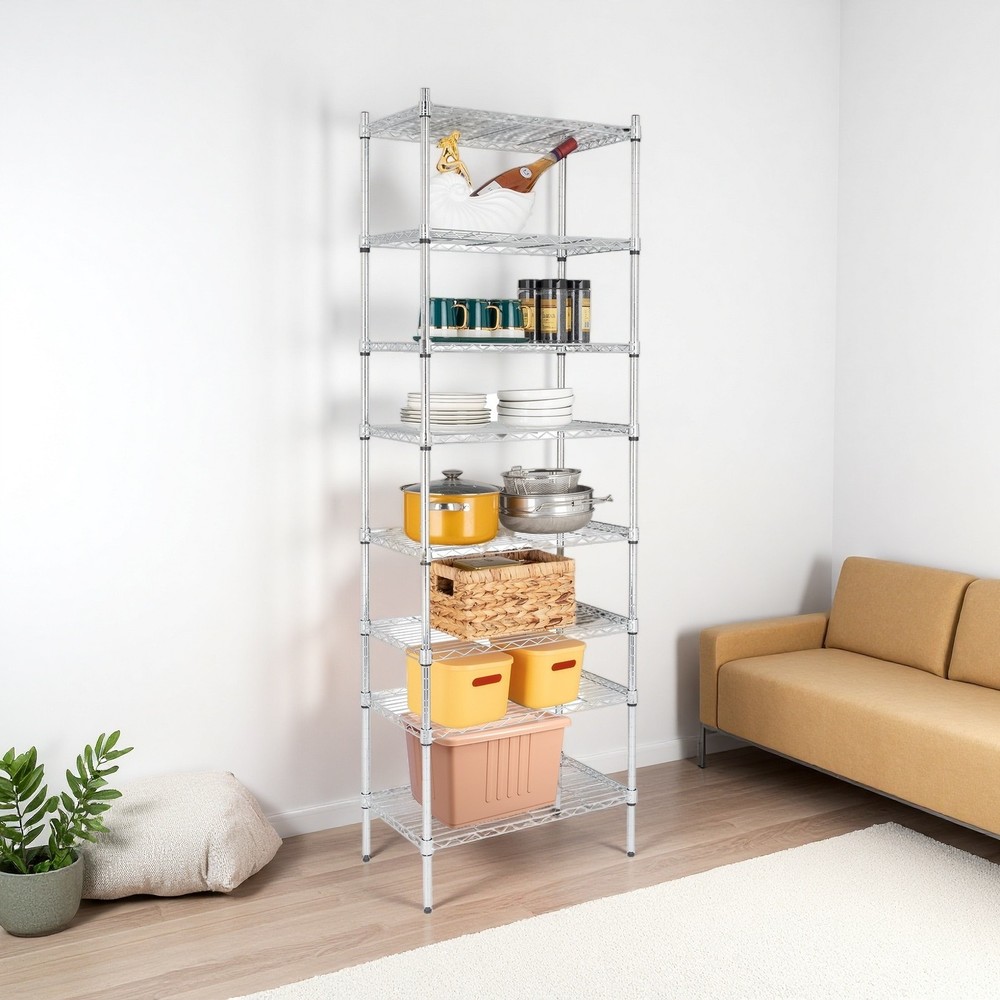 8-Tier Wire Shelving Unit - Heavy Duty, Adjustable, Silver, Modular Kitchen Rack