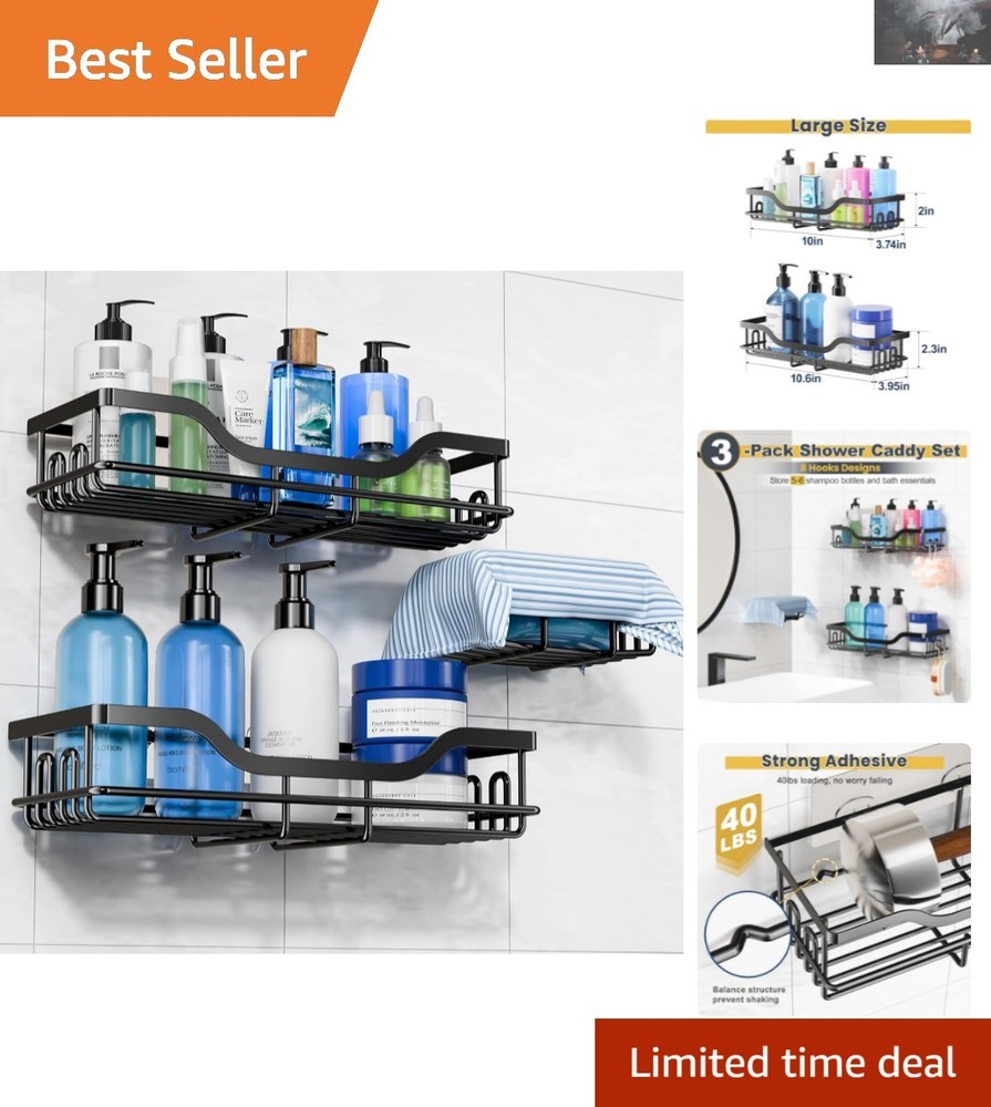 Sturdy Rustproof Shower Caddy Set: 3 Pieces for Efficient Bathroom Organization
