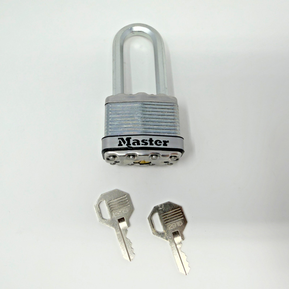 Master Lock Padlock Laminated Steel Long Shackle With 2 Keys Model 2916
