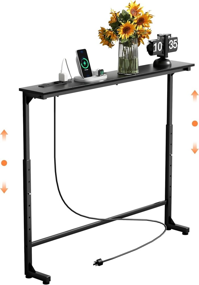 45" Adjustable Height Narrow Console Table W/ Power Outlets Long Sofa Table