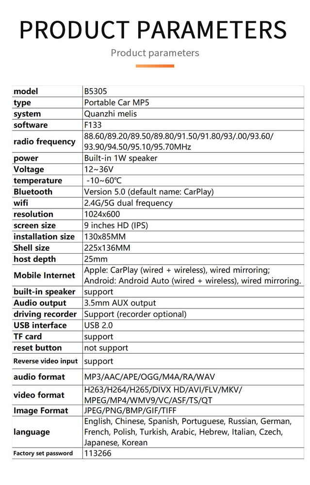 Buletooth Car Radio Multimedia Player For CarPlay Android Auto Touch Screen MP5