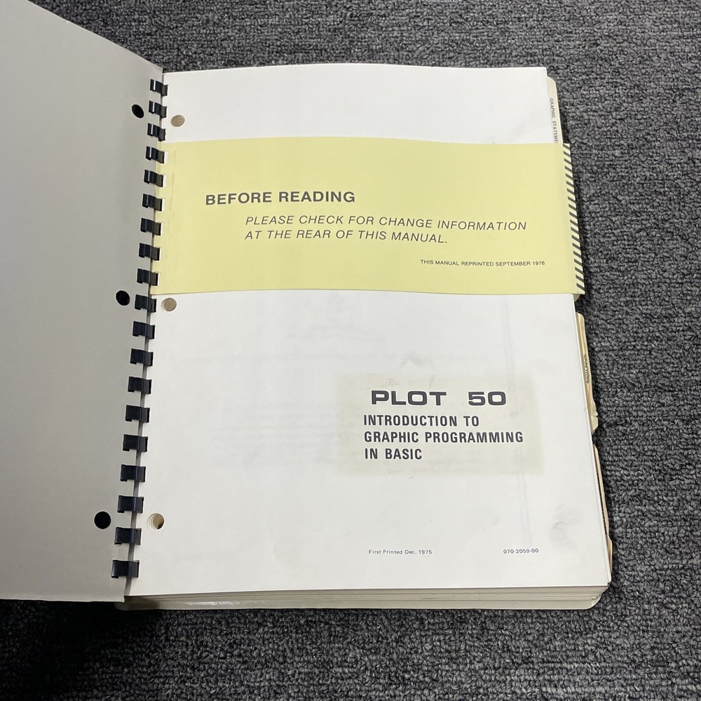 Tektronix Plot 50 Introduction Graphic Programming In Basic 070-2059-00 ~ 1975