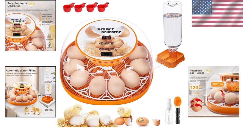 Compact 12 Egg Incubator - Automatic Egg Turning & Heated Stable Environment