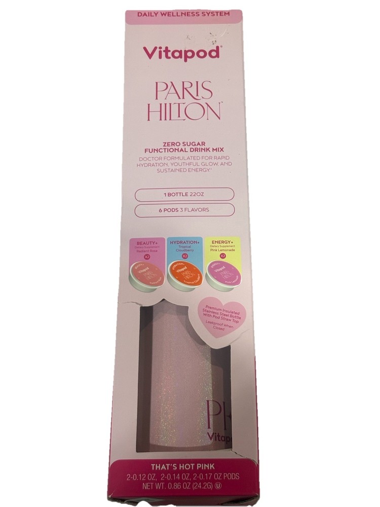 Vitapod Paris Hilton Wellness System, 22oz Bottle & 6 Pod Sampler