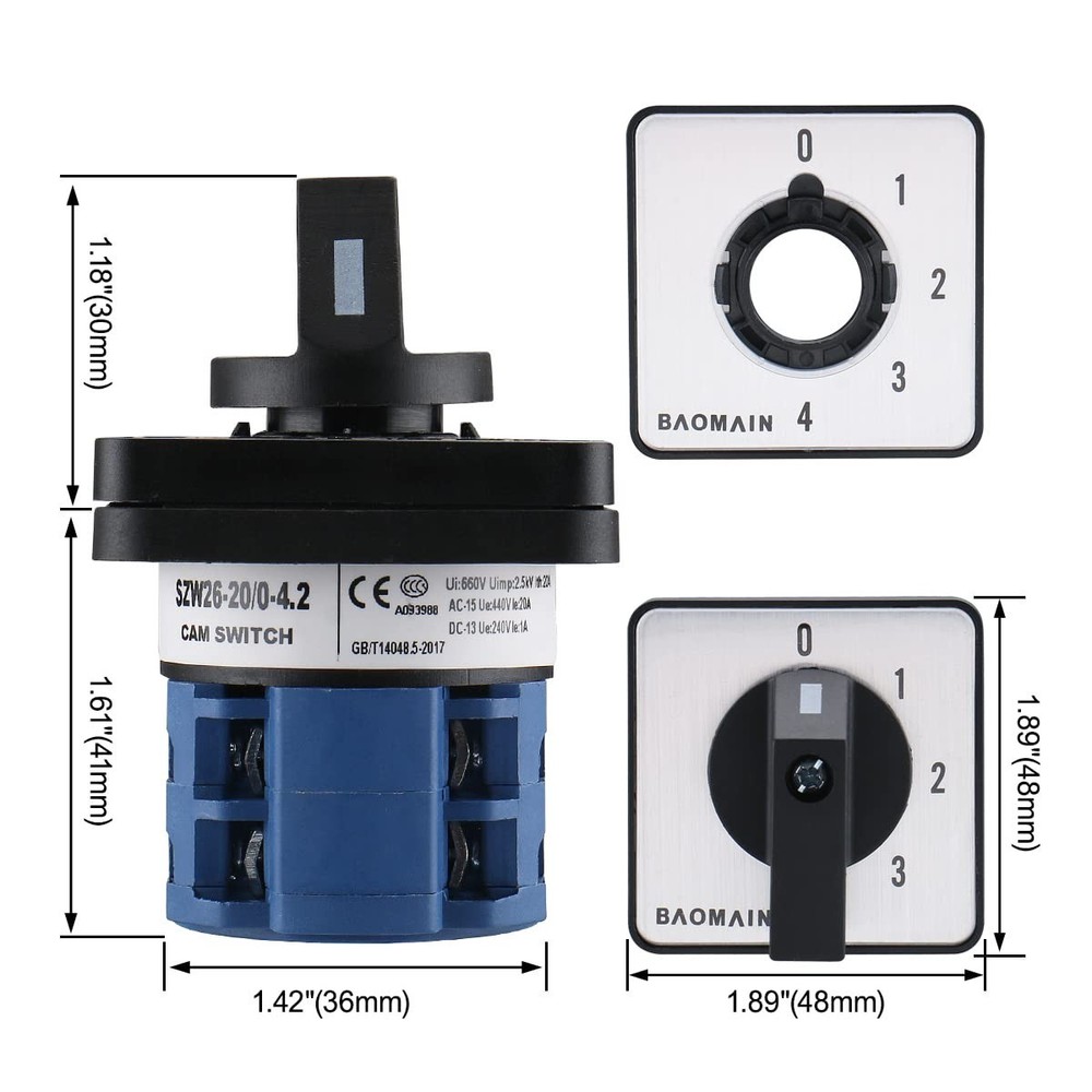 Panel Mount 5 Position Changeover Switch AC 660V 20A - Reliable Performance