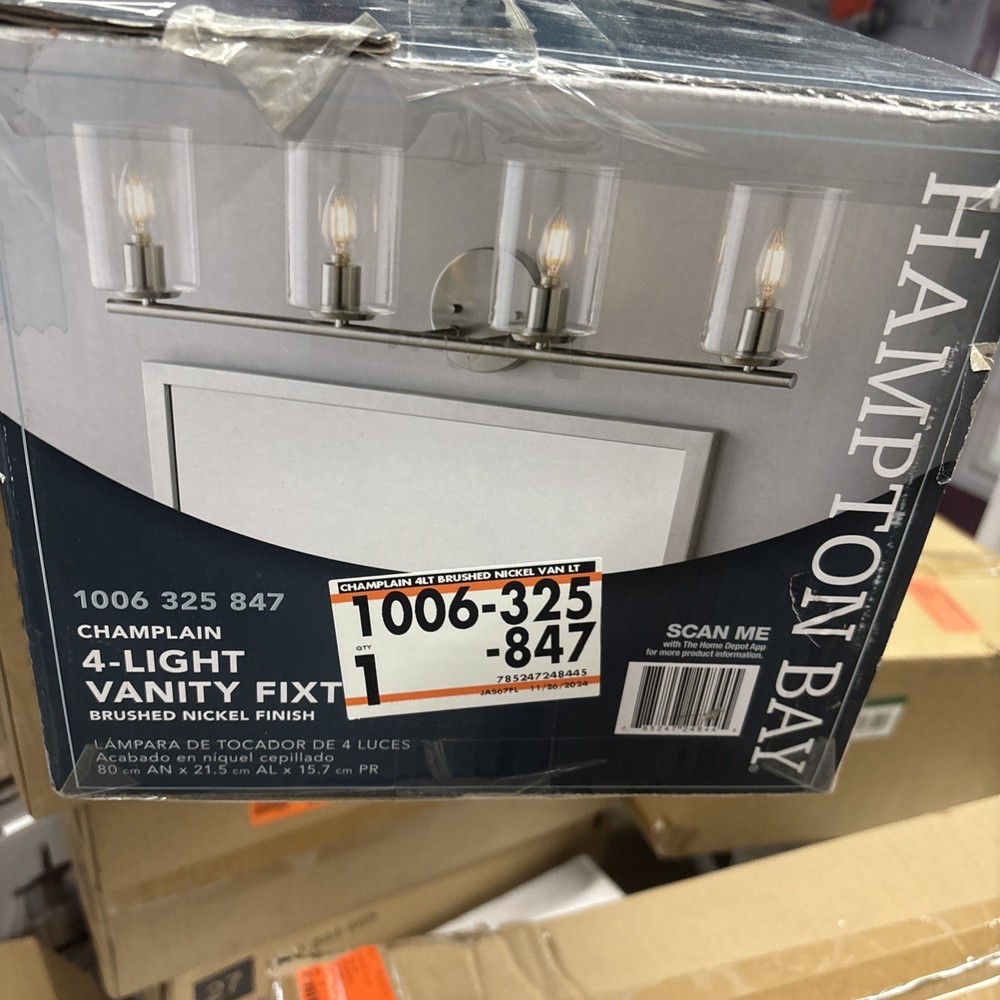 Hampton Bay Champlain 31.5" 4-Light Brushed Nickel Modern Bathroom Vanity Light