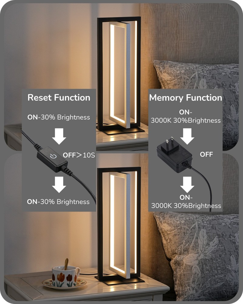 Modern LED Table Lamp, 750LM Stepless Dimmable Bedside Lamp, Adjustable