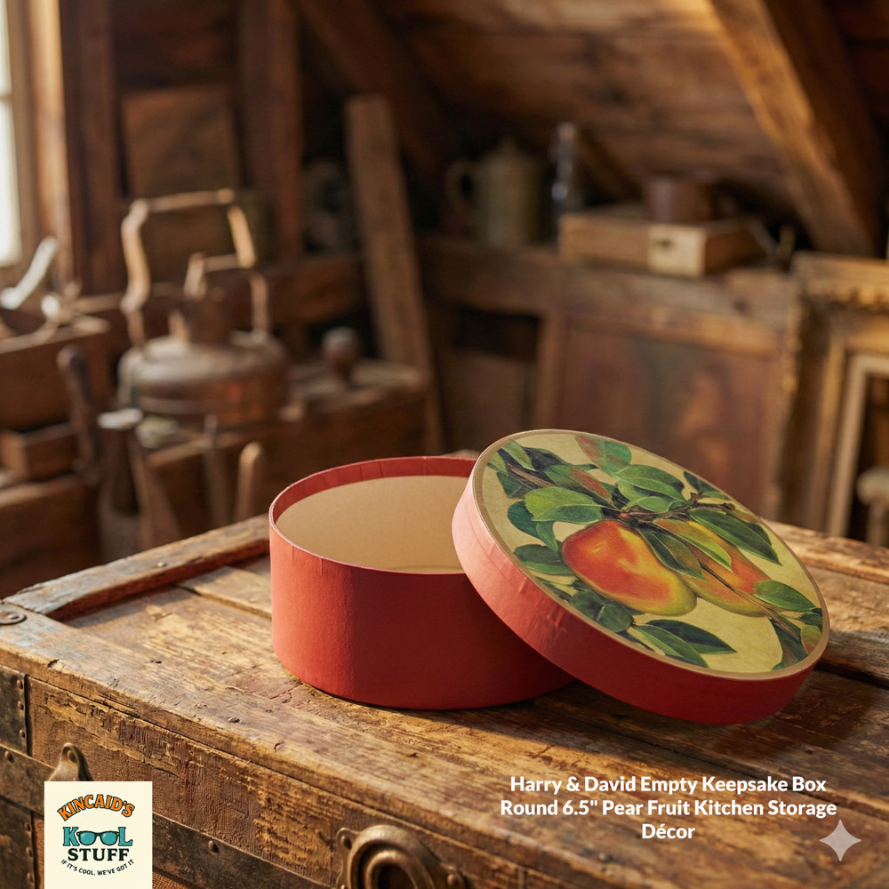Harry & David Empty Keepsake Box Round 6.5" Pear Fruit Kitchen Storage Décor