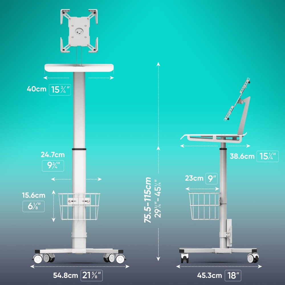 hemsoe Adjustable Rolling Medical Cart: Pneumatic Mobile
