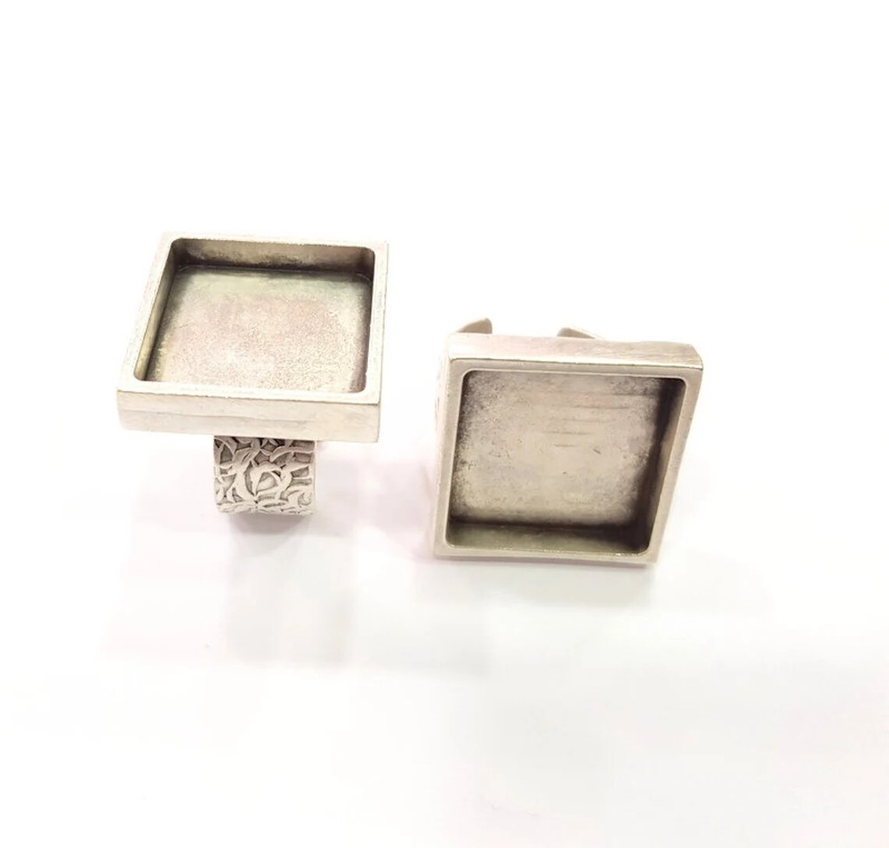 Square Blank Ring Setting Cabochon Base Bezel inlay Mounting Adjustable 20x20mm