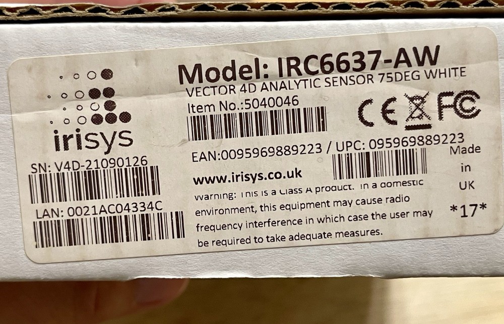 Irisys Vector 4D IRC6637-AW People Counting Device NEW