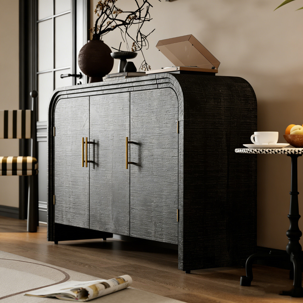 Minimalist Curved Wood Credenza Sideboard Buffet Storage Cabinet Console Table
